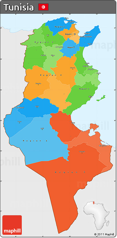 Political Simple Map of Tunisia, single color outside