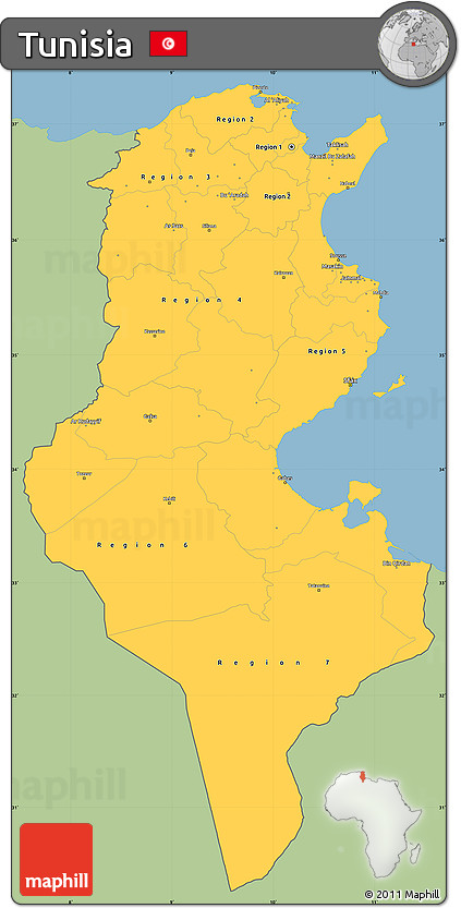 Savanna Style Simple Map of Tunisia, single color outside
