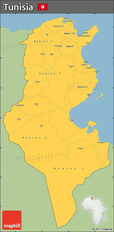 Savanna Style Simple Map of Tunisia, single color outside