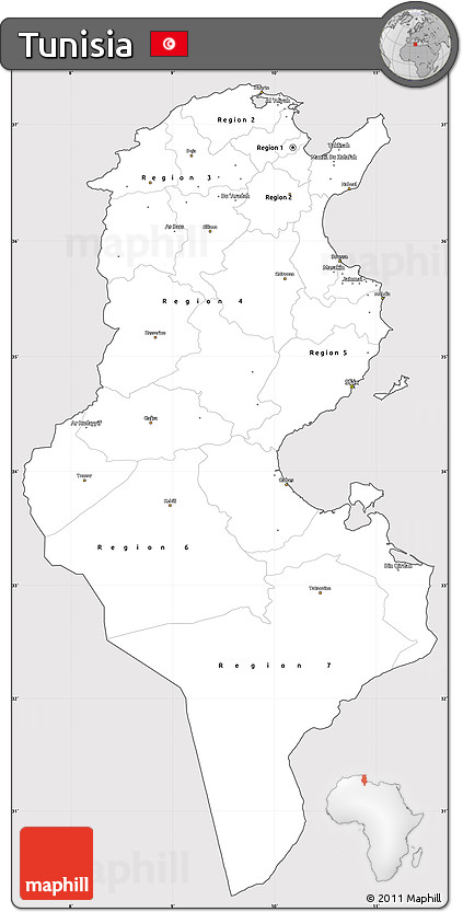 Silver Style Simple Map of Tunisia, cropped outside