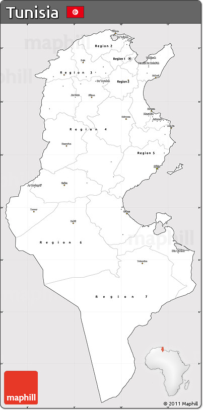 Silver Style Simple Map of Tunisia, cropped outside