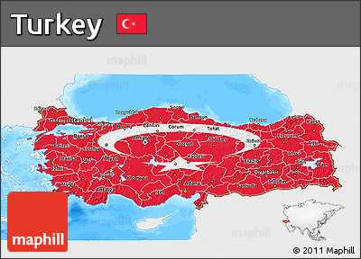 Flag 3D Map of Turkey, single color outside, bathymetry sea, flag rotated