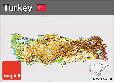Physical 3D Map of Turkey, cropped outside