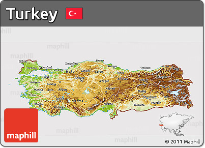 Physical 3D Map of Turkey, cropped outside