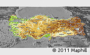 Physical 3D Map of Turkey, darken, desaturated