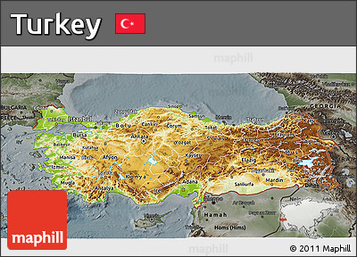 Physical 3D Map of Turkey, darken, semi-desaturated