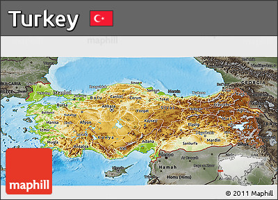 Physical 3D Map of Turkey, darken, semi-desaturated, land only