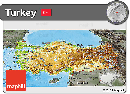 Physical 3D Map of Turkey, darken, semi-desaturated, land only