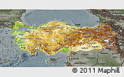 Physical 3D Map of Turkey, darken, semi-desaturated