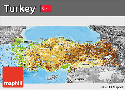 Physical 3D Map of Turkey, desaturated, land only