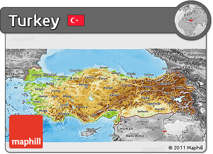 Physical 3D Map of Turkey, desaturated, land only