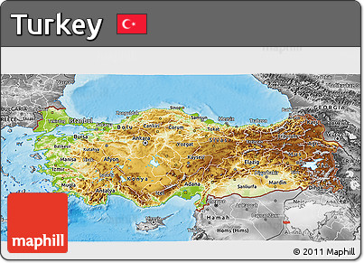 Physical 3D Map of Turkey, desaturated, land only