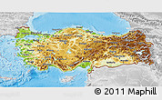 Physical 3D Map of Turkey, lighten, desaturated, land only