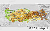 Physical 3D Map of Turkey, lighten, desaturated