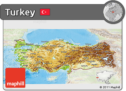 Physical 3D Map of Turkey, lighten, land only