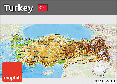Physical 3D Map of Turkey, lighten, land only