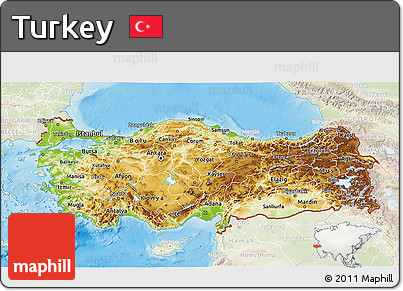 Physical 3D Map of Turkey, lighten, land only