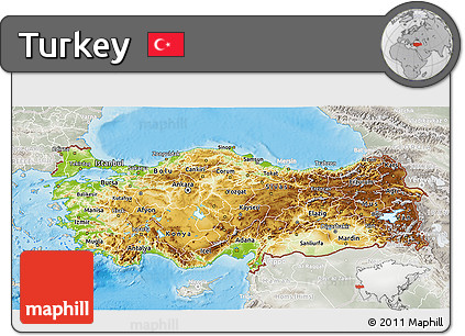 Physical 3D Map of Turkey, lighten, semi-desaturated, land only