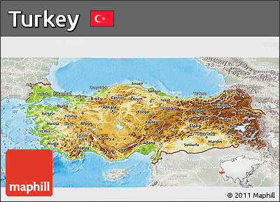 Physical 3D Map of Turkey, lighten, semi-desaturated, land only