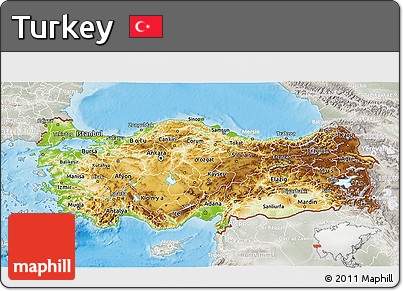 Physical 3D Map of Turkey, lighten, semi-desaturated, land only