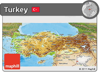 Physical 3D Map of Turkey, satellite outside, shaded relief sea
