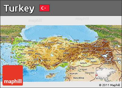 Physical 3D Map of Turkey, satellite outside, shaded relief sea