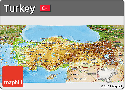 Physical 3D Map of Turkey, satellite outside, shaded relief sea