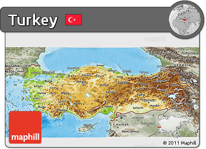 Physical 3D Map of Turkey, semi-desaturated, land only