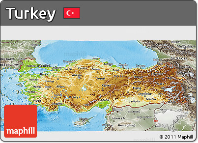Physical 3D Map of Turkey, semi-desaturated, land only