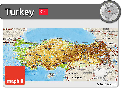 Physical 3D Map of Turkey, shaded relief outside