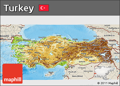 Physical 3D Map of Turkey, shaded relief outside