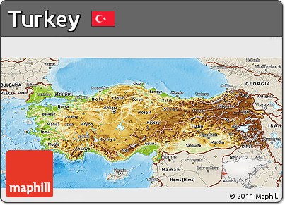 Physical 3D Map of Turkey, shaded relief outside
