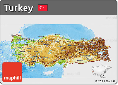 Physical 3D Map of Turkey, single color outside
