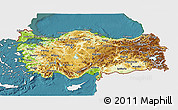 Physical 3D Map of Turkey, single color outside, satellite sea