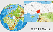 Physical Location Map of Adana, highlighted country