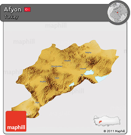 Physical 3D Map of Afyon, cropped outside