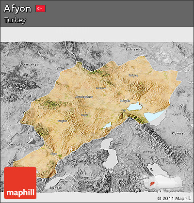 Satellite 3D Map of Afyon, desaturated