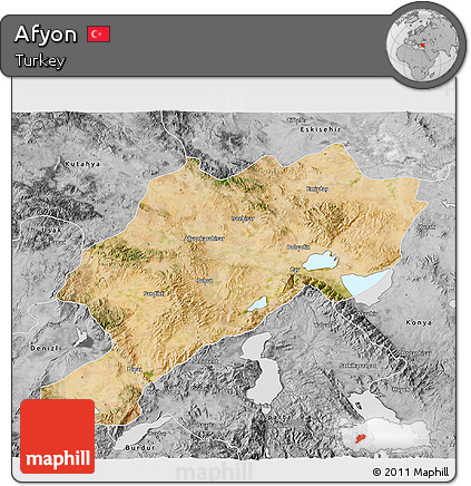 Satellite 3D Map of Afyon, desaturated