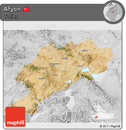 Satellite 3D Map of Afyon, lighten, desaturated