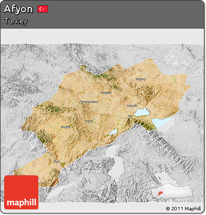 Satellite 3D Map of Afyon, lighten, desaturated