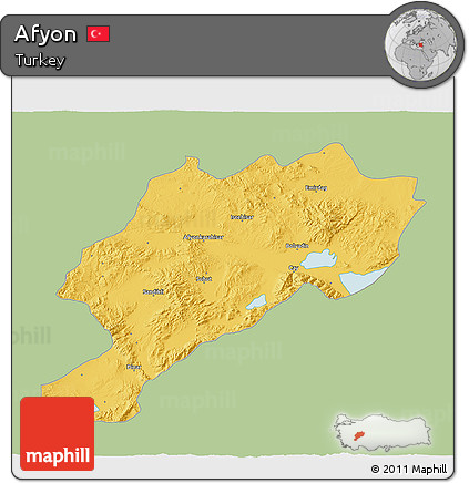 Savanna Style 3D Map of Afyon, single color outside