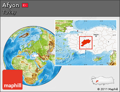 Physical Location Map of Afyon, highlighted country