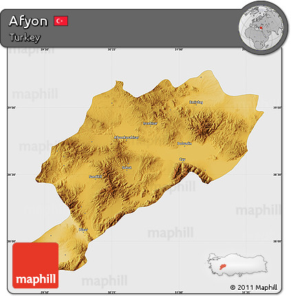 Physical Map of Afyon, single color outside