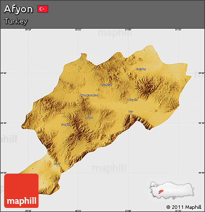 Physical Map of Afyon, single color outside