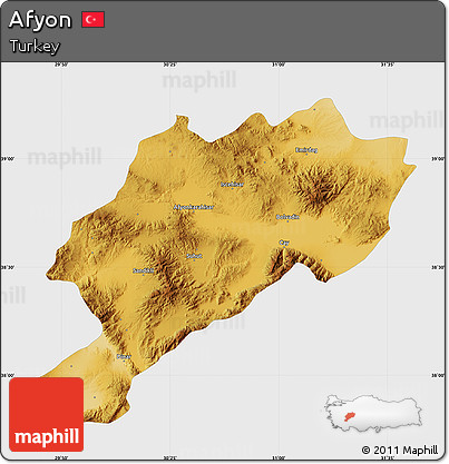 Physical Map of Afyon, single color outside