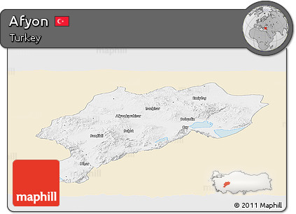 Classic Style Panoramic Map of Afyon, single color outside