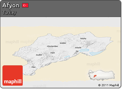 Classic Style Panoramic Map of Afyon, single color outside