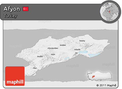 Gray Panoramic Map of Afyon, single color outside