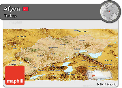 Satellite Panoramic Map of Afyon, physical outside