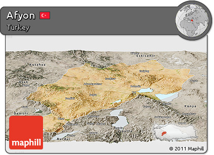 Satellite Panoramic Map of Afyon, semi-desaturated